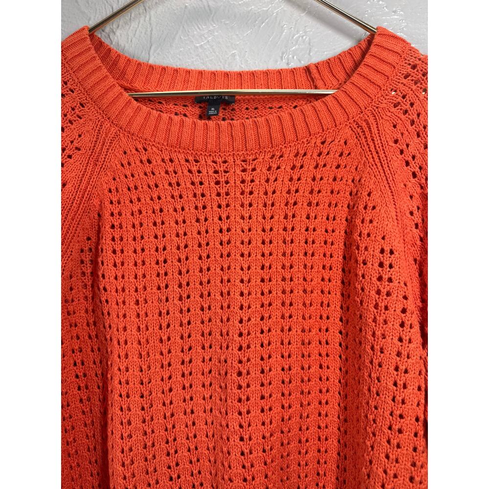 Talbots Women’s Orange Long Sleeve Round Neck Knitted Fisherman Sweater‎ Size XL